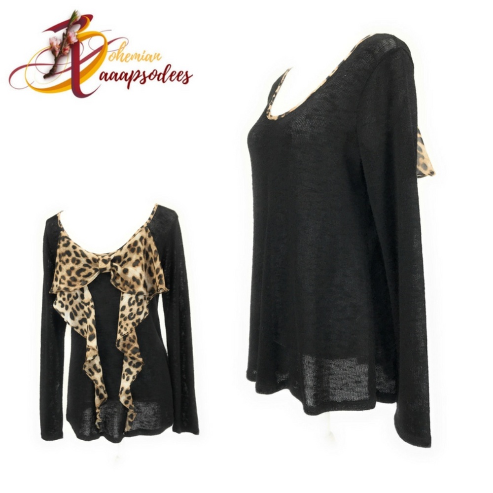 Daytrip Leopard Bow Sweater in Black